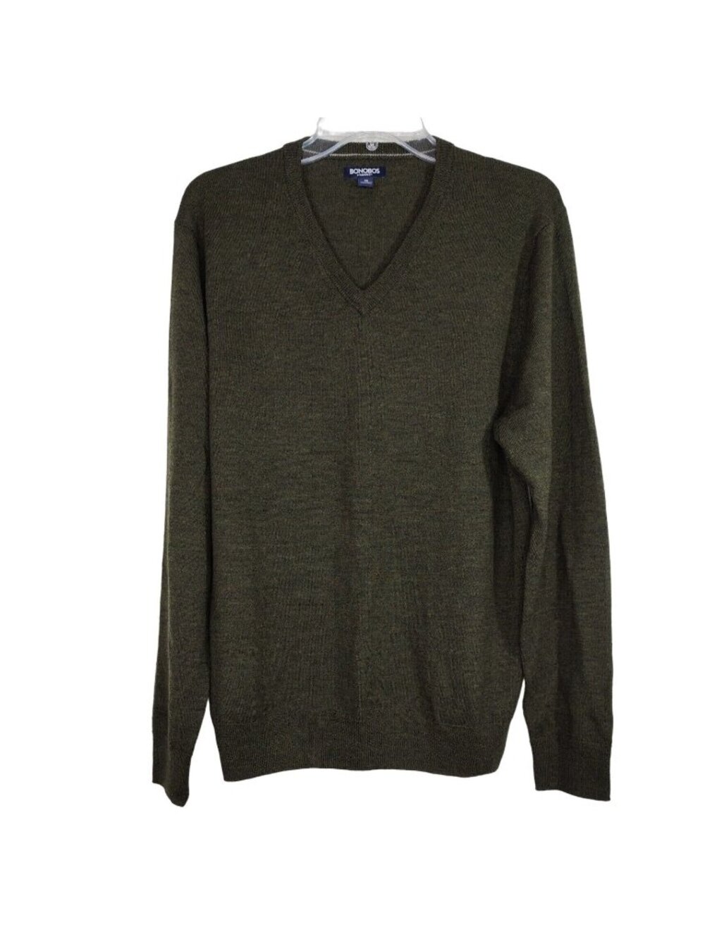 Bonobos V-Neck Pullover Merino Wool Sweater Men Size M Green Long Sleeve